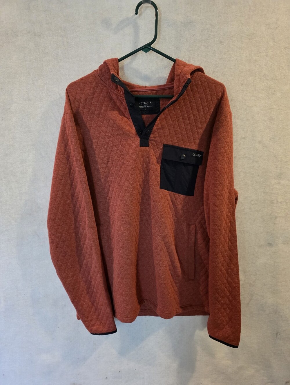 Coast Men's Orange Quilted Foresail Hooded Jacket Size Large